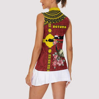 Rotuma Christmas Women Sleeveless Polo Shirt Rotuma Myzomela Birds With Hibiscus Flowers - Polynesian Pride