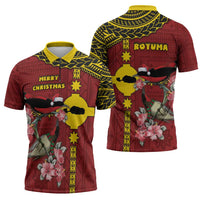 Rotuma Christmas Zipper Polo Shirt Rotuma Myzomela Birds With Hibiscus Flowers DT05 - Polynesian Pride