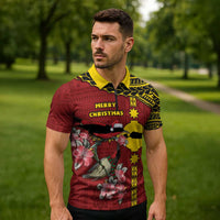 Rotuma Christmas Zipper Polo Shirt Rotuma Myzomela Birds With Hibiscus Flowers - Polynesian Pride