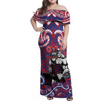 Personalised Samoa Gym Family Matching Off Shoulder Maxi Dress and Hawaiian Shirt Muscle Samoan Tribal Waves - Polynesian Pride