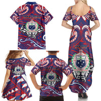 Personalised Samoa Gym Family Matching Summer Maxi Dress and Hawaiian Shirt Muscle Samoan Tribal Waves - Polynesian Pride