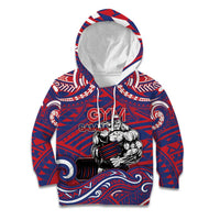 Personalised Samoa Gym Kid Hoodie Muscle Samoan Tribal Waves DT05 Hoodie Navy - Polynesian Pride