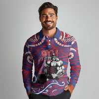 Personalised Samoa Gym Long Sleeve Polo Shirt Muscle Samoan Tribal Waves - Polynesian Pride