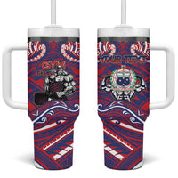 Personalised Samoa Gym Tumbler With Handle Muscle Samoan Tribal Waves DT05 One Size: 40 oz Navy - Polynesian Pride