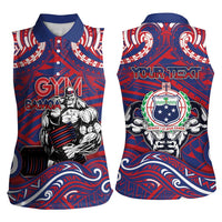 Personalised Samoa Gym Women Sleeveless Polo Shirt Muscle Samoan Tribal Waves - Polynesian Pride