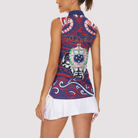 Personalised Samoa Gym Women Sleeveless Polo Shirt Muscle Samoan Tribal Waves - Polynesian Pride