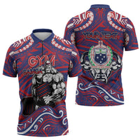 Personalised Samoa Gym Zipper Polo Shirt Muscle Samoan Tribal Waves - Polynesian Pride
