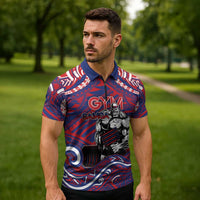 Personalised Samoa Gym Zipper Polo Shirt Muscle Samoan Tribal Waves - Polynesian Pride