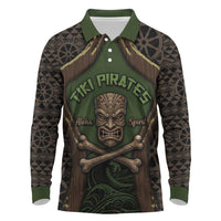 Personalised Hawaii Tiki Pirates Long Sleeve Polo Shirt Kakau Pattern Polynesian Style