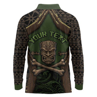 Personalised Hawaii Tiki Pirates Long Sleeve Polo Shirt Kakau Pattern Polynesian Style