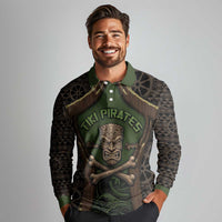 Personalised Hawaii Tiki Pirates Long Sleeve Polo Shirt Kakau Pattern Polynesian Style