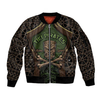 Personalised Hawaii Tiki Pirates Sleeve Zip Bomber Jacket Kakau Pattern Polynesian Style DT05 Unisex Green - Polynesian Pride