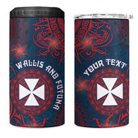 Personalised Wallis And Futuna 4 in 1 Can Cooler Tumbler Hibiscus Polynesian Tribal Pattern