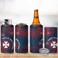 Personalised Wallis And Futuna 4 in 1 Can Cooler Tumbler Hibiscus Polynesian Tribal Pattern