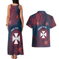 Personalised Wallis And Futuna Couples Matching Tank Maxi Dress and Hawaiian Shirt Hibiscus Polynesian Tribal Pattern
