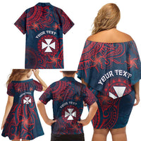 Personalised Wallis And Futuna Family Matching Off Shoulder Short Dress and Hawaiian Shirt Hibiscus Polynesian Tribal Pattern