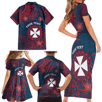 Personalised Wallis And Futuna Family Matching Short Sleeve Bodycon Dress and Hawaiian Shirt Hibiscus Polynesian Tribal Pattern