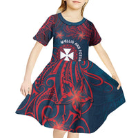 Personalised Wallis And Futuna Kid Short Sleeve Dress Hibiscus Polynesian Tribal Pattern