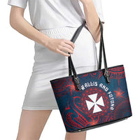 Wallis And Futuna Leather Tote Bag Hibiscus Polynesian Tribal Pattern