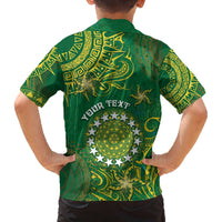 Personalised Cook Islands Family Matching Off The Shoulder Long Sleeve Dress and Hawaiian Shirt Hibiscus Polynesian Tribal Pattern