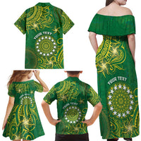 Personalised Cook Islands Family Matching Off Shoulder Maxi Dress and Hawaiian Shirt Hibiscus Polynesian Tribal Pattern