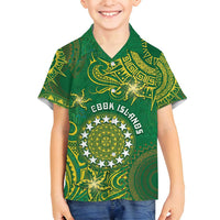 Personalised Cook Islands Family Matching Off Shoulder Short Dress and Hawaiian Shirt Hibiscus Polynesian Tribal Pattern