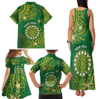Personalised Cook Islands Family Matching Tank Maxi Dress and Hawaiian Shirt Hibiscus Polynesian Tribal Pattern