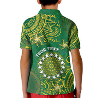 Personalised Cook Islands Kid Polo Shirt Hibiscus Polynesian Tribal Pattern