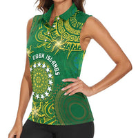 Personalised Cook Islands Women Sleeveless Polo Shirt Hibiscus Polynesian Tribal Pattern