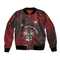 Personalised Easter Island Bomber Jacket Hibiscus Polynesian Tribal Pattern DT05 Unisex Black - Polynesian Pride