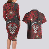 Personalised Easter Island Couples Matching Long Sleeve Bodycon Dress and Hawaiian Shirt Hibiscus Polynesian Tribal Pattern DT05 - Polynesian Pride