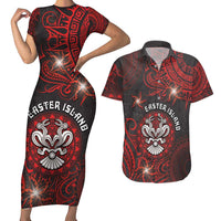 Personalised Easter Island Couples Matching Short Sleeve Bodycon Dress and Hawaiian Shirt Hibiscus Polynesian Tribal Pattern DT05 Black - Polynesian Pride