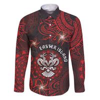 Personalised Easter Island Family Matching Puletasi and Hawaiian Shirt Hibiscus Polynesian Tribal Pattern DT05 Dad's Shirt - Long Sleeve Black - Polynesian Pride