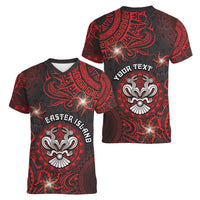 Personalised Easter Island Women V-Neck T-Shirt Hibiscus Polynesian Tribal Pattern DT05 - Polynesian Pride
