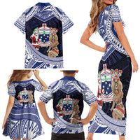 Samoa Christmas Family Matching Short Sleeve Bodycon Dress and Hawaiian Shirt Samoan Siva Dance With Santa - Polynesian Pride