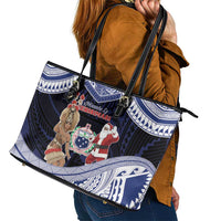 Samoa Christmas Leather Tote Bag Samoan Siva Dance With Santa - Polynesian Pride