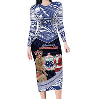 Samoa Christmas Long Sleeve Bodycon Dress Samoan Siva Dance With Santa - Polynesian Pride