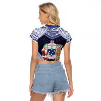 Samoa Christmas Raglan Cropped T Shirt Samoan Siva Dance With Santa - Polynesian Pride