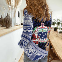 Samoa Christmas Women Casual Shirt Samoan Siva Dance With Santa - Polynesian Pride