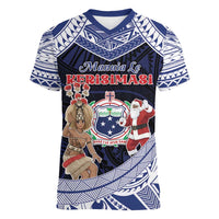 Samoa Christmas Women V-Neck T-Shirt Samoan Siva Dance With Santa - Polynesian Pride