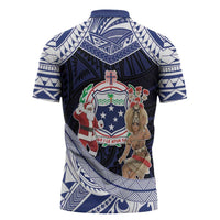 Samoa Christmas Zipper Polo Shirt Samoan Siva Dance With Santa - Polynesian Pride