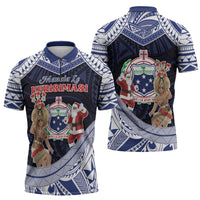 Samoa Christmas Zipper Polo Shirt Samoan Siva Dance With Santa - Polynesian Pride