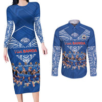Toa Samoa Couples Matching Long Sleeve Bodycon Dress and Long Sleeve Button Shirt Samoan Warrior Spirit Rugby - Polynesian Pride