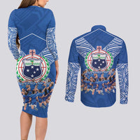 Toa Samoa Couples Matching Long Sleeve Bodycon Dress and Long Sleeve Button Shirt Samoan Warrior Spirit Rugby - Polynesian Pride