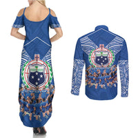 Toa Samoa Couples Matching Summer Maxi Dress and Long Sleeve Button Shirt Samoan Warrior Spirit Rugby - Polynesian Pride