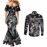 Personalised Maori Romantic Valentine Couples Matching Mermaid Dress and Long Sleeve Button Shirt The Hongi Kiss Black Galaxy