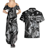 Personalised Maori Romantic Valentine Couples Matching Summer Maxi Dress and Hawaiian Shirt The Hongi Kiss Black Galaxy