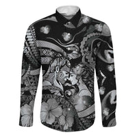 Personalised Maori Romantic Valentine Family Matching Long Sleeve Bodycon Dress and Hawaiian Shirt The Hongi Kiss Black Galaxy DT05 Dad's Shirt - Long Sleeve Black - Polynesian Pride