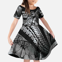 Personalised Maori Romantic Valentine Family Matching Mermaid Dress and Hawaiian Shirt The Hongi Kiss Black Galaxy DT05 Daughter's Dress Black - Polynesian Pride