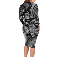 Personalised Maori Romantic Valentine Long Sleeve Bodycon Dress The Hongi Kiss Black Galaxy